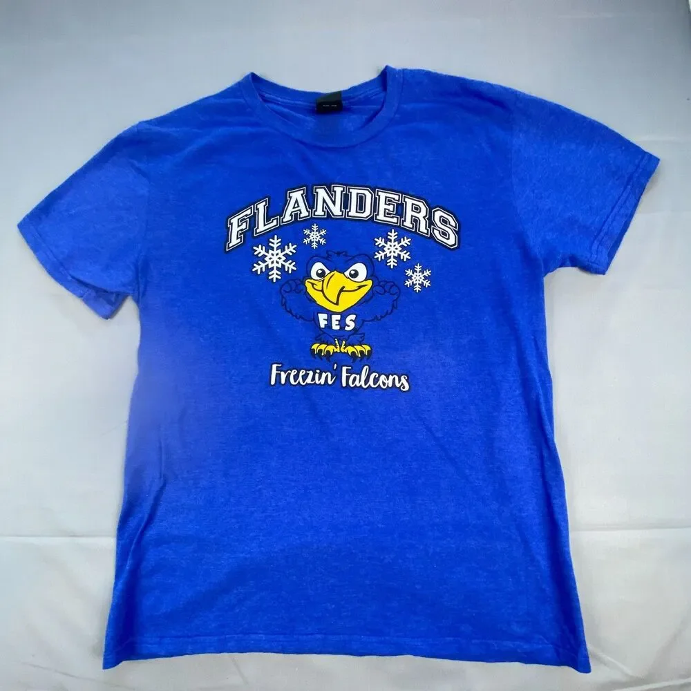 Hanes Flanders Freezin Falcons School Graphic T-Shirt Blue Mens Size S